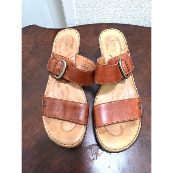Born Women's Brown Leather Slide Y2k Sandals Adjustable Buckle Strap Size 11 - Picture 2 of 11